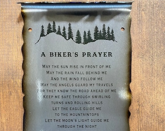 Biker gift, Bikers prayer, motorcycle rider gift, metal scroll, metal art wall decor rustic scrolls