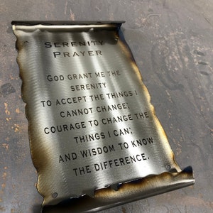 Serenity Prayer, metal scroll sign, acceptance, sobriety gift