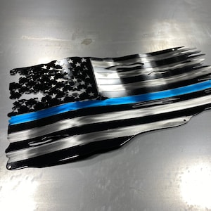 Thin Blue Line American Flag  metal art Police flag back the blue Metal tbl flag