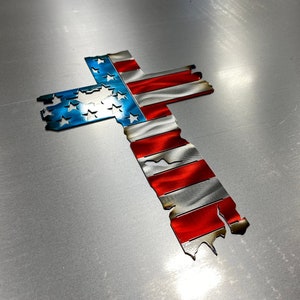 Metal cross, American Flag, metal American flag, tattered cross, military gifts, veteran gift, patriotic home decor, rustic home decor, USA