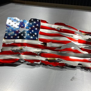 Metal American flag, steel flag, battle worn flag, torn and tattered American flag metal wall art metal art flag sign image 2