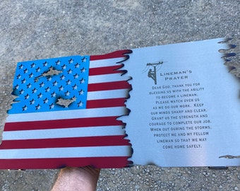 Lineman Flag, lineman American flag, Lineman Metal Flag, lineman gifts, lineman life,  electrician flag,  line wife, linemen prayer