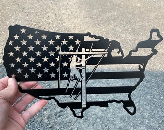 Lineman flag, Lineman Metal Flag, lineman gifts, lineman life, battle worn lineman flag, line life, line wife, linemen gifts