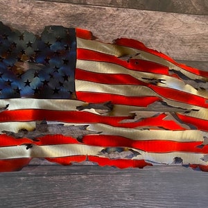 Metal American flag, steel flag, battle worn flag, torn and tattered American flag metal wall art metal art flag sign image 5