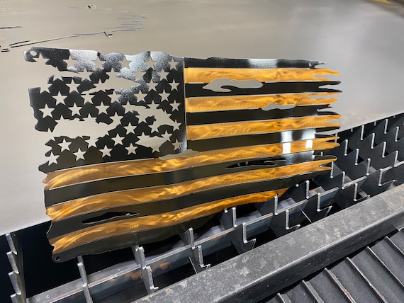 Metal American flag, steel flag, battle worn flag, torn and tattered American flag metal wall art, copper and black flag