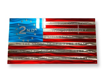 Second Amendment Metal Flag, American flag, metal flag, tattered flag, battle worn flag, second amendment flag
