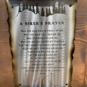 Biker gift, Bikers prayer, motorcycle rider gift, metal scroll hand ground finish