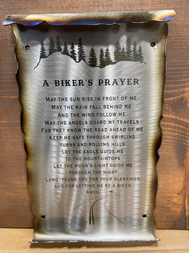 Biker gift, Bikers prayer, motorcycle rider gift, metal scroll hand ground finish