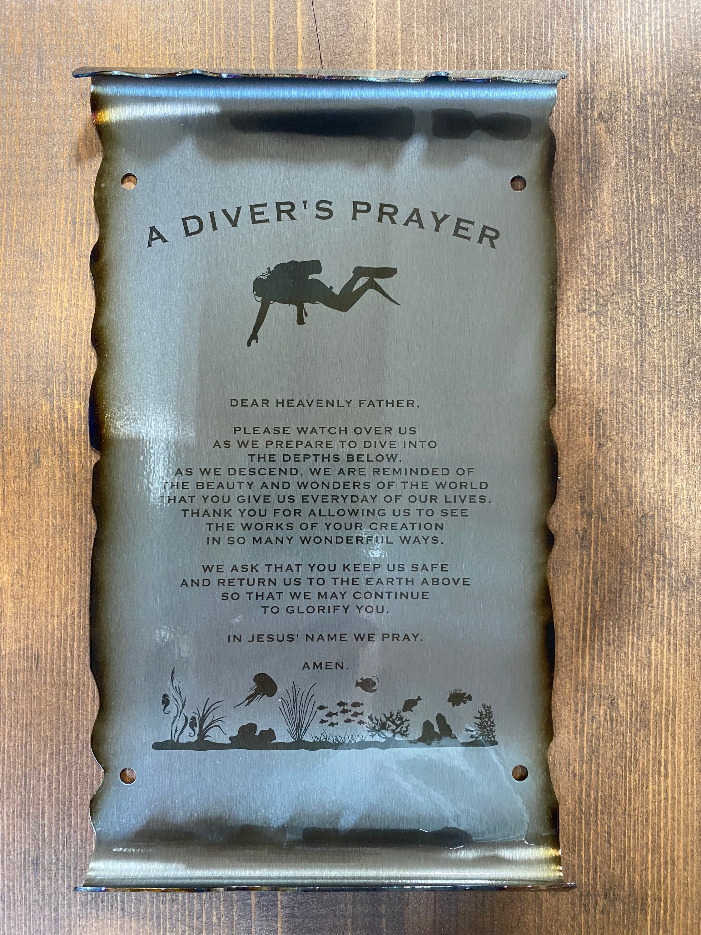 SCUBA Diver Prayer Plaque Personalized Diving Gift for Open Water