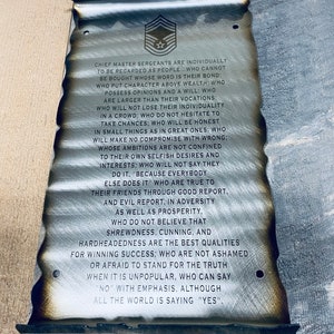 Chief Master Sergeant Creed Metal Scroll, Air Force USAF CMSgt, metal art, office decor, military gifts retirement promotion
