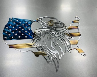 TIN SIGN "US Eagle Flag" Patriotic Garage Wall Decor 