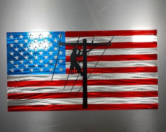 lineman American Flag, Lineman Metal Flag, lineman gifts, lineman life, journeyman lineman gift, line life, line wife, linemen gifts