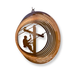 Lineman metal wind spinner, garden decor, lineman gifts, lineman wife, line life gifts, electrician gifts, journeyman lineman gifts