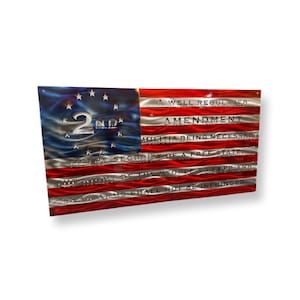 Second Amendment Metal Flag, American flag, metal flag, tattered flag, battle worn flag, second amendment flag