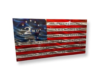 Second Amendment Metal Flag, American flag, metal flag, tattered flag, battle worn flag, second amendment flag