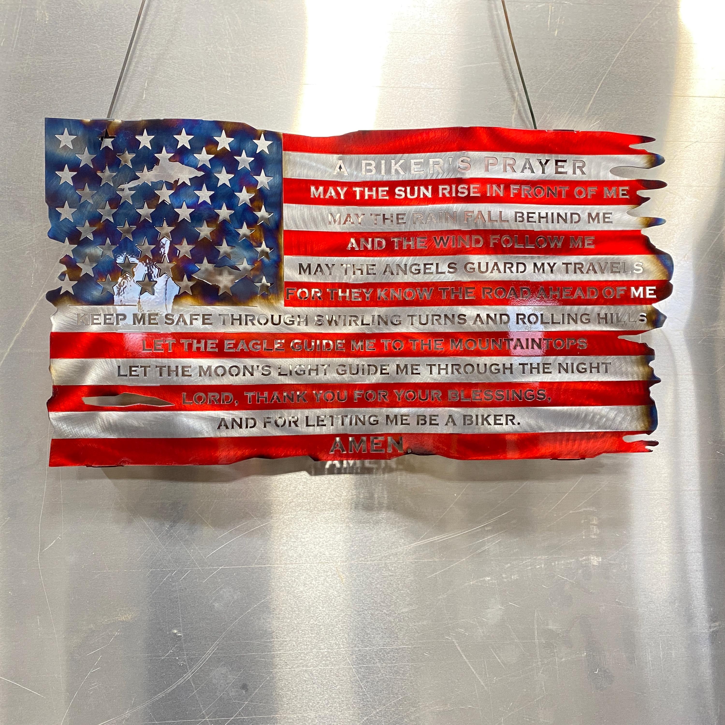 Biker Flag, biker American flag, biker prayer flag, gift for biker, gift for mc, bikers prayer