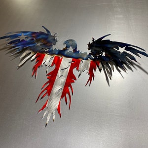 Eagle metal wall hanging, patriotic metal art, metal flag, steel flag, USA flag, tattered flag, American eagle, bald Eagle art