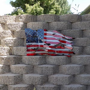Metal American flag, steel flag, battle worn flag, torn and tattered American flag metal wall art metal art flag sign image 7