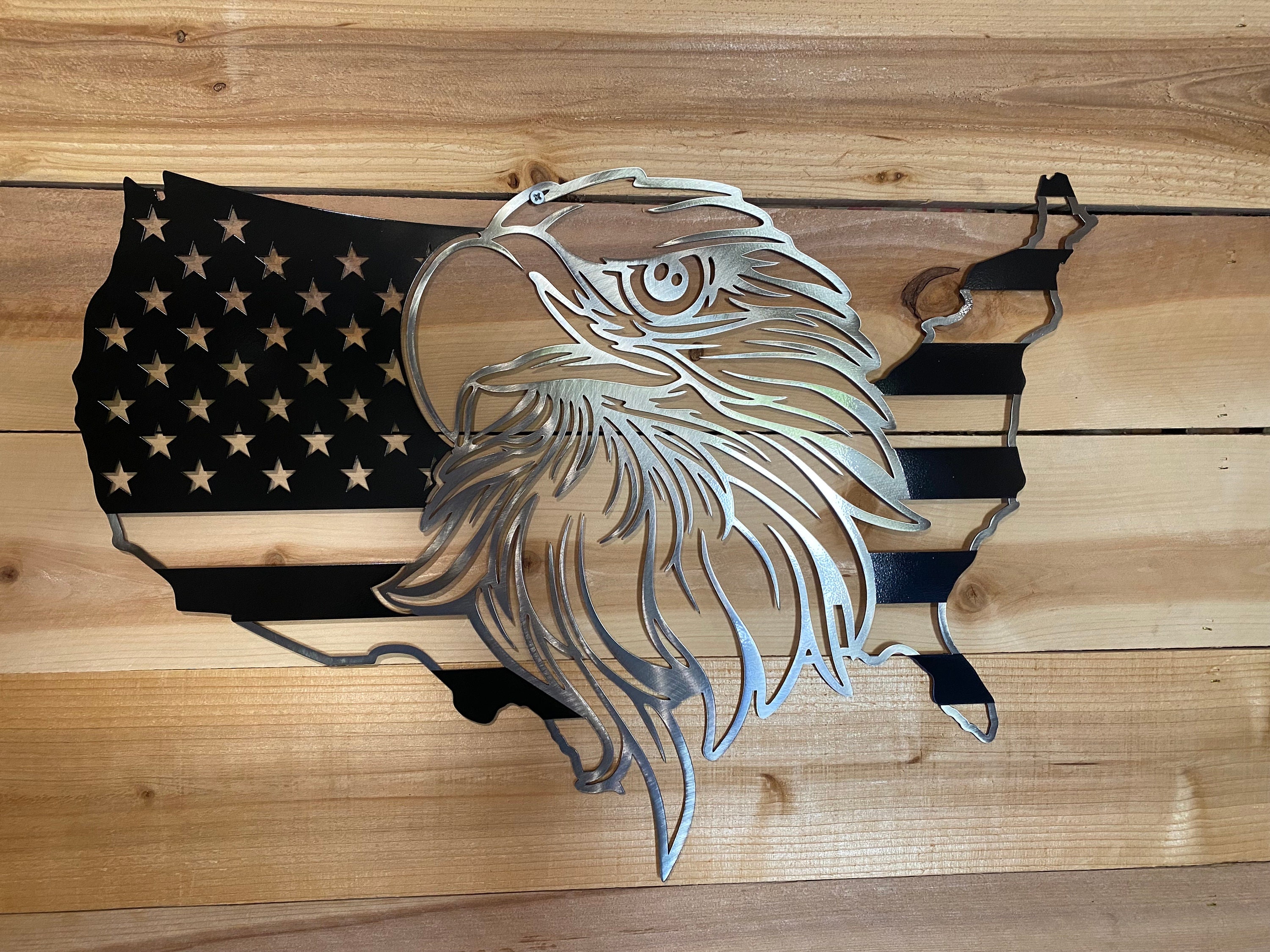 American eagle, bald eagle, American flag, eagle flag, metal flag, patriotic rustic man cave decor