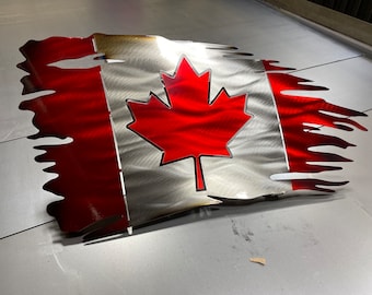 Canadian metal flag, tattered flag, steel flag, Canadian metal decor