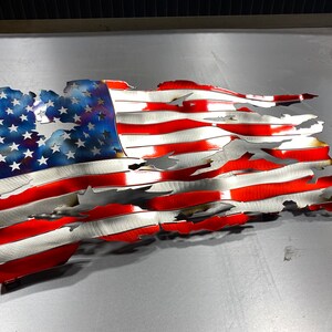 Metal American flag, steel flag, battle worn flag, torn and tattered American flag metal wall art metal art flag sign image 4