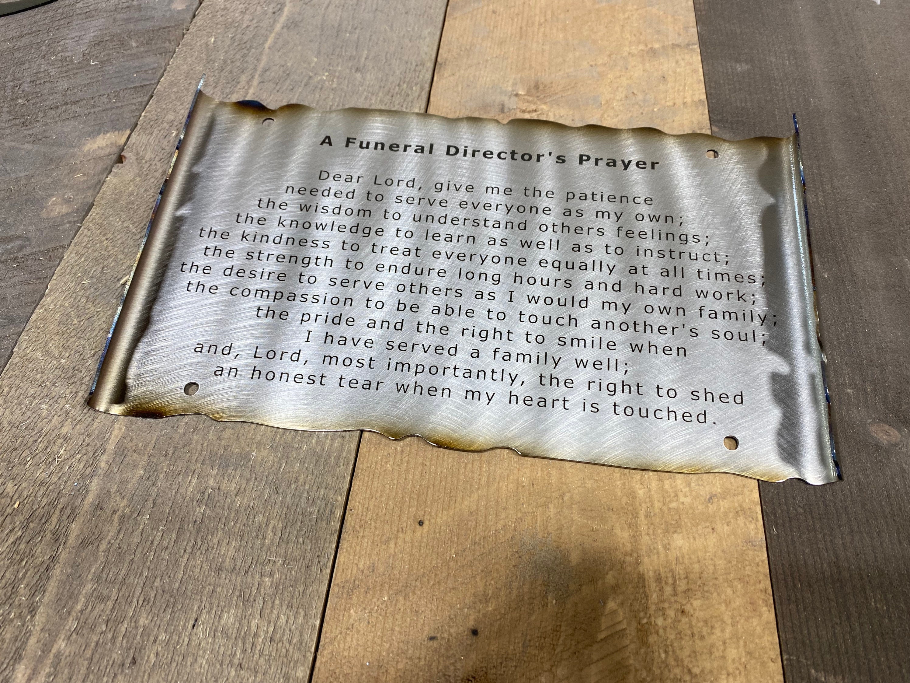 Funeral Directors Prayer Metal Scroll, Gift for Funeral Director