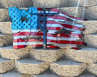 Lineman Metal Flag, Battle Worn American Flag, Lineman Gift