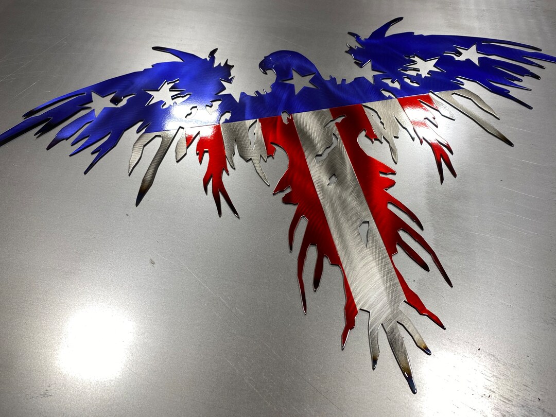 American Bald Eagle Metal Art, American Flag, Rising Eagle, Metal Flag