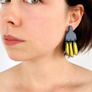 Contemporary Unique Statement Earrings, Gray and Yellow Modern Bold Jewelry image 2