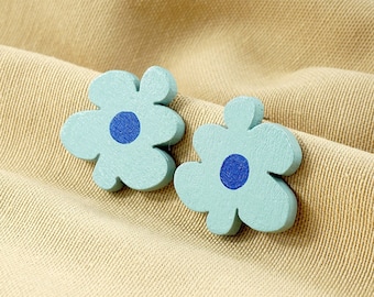 Statement Floral Wood Earrings, Mint Green Flower Jewelry, Flower Lover Gift
