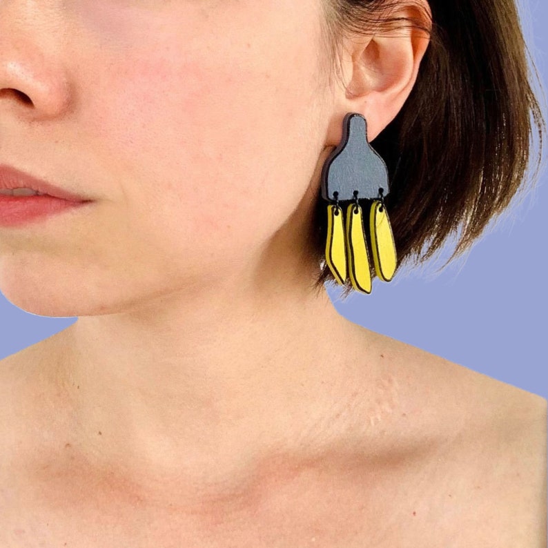 Contemporary Unique Statement Earrings, Gray and Yellow Modern Bold Jewelry image 5