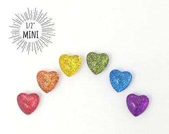 Rainbow Glitter Magnets // Set of 6 1 Round Glass Magnets // Pride ...