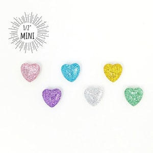 Unicorn Glitter Mini Magnets // Set of 6 12mm 1/2 Heart-shaped Glass ...