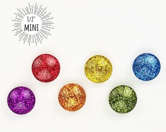 Rainbow Glitter Magnets // Set of 6 1 Round Glass Magnets // Pride ...