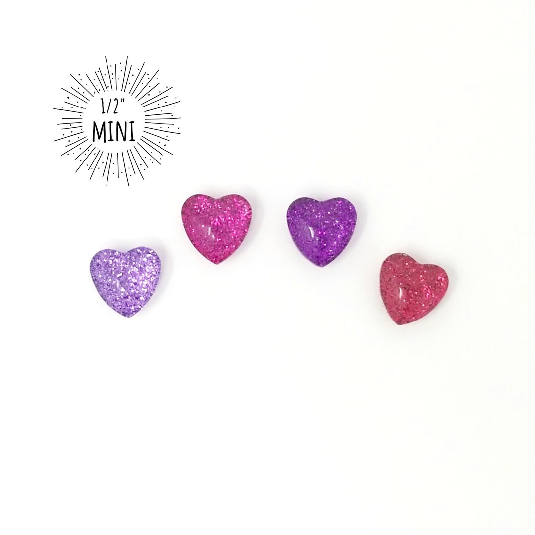 Mini Glitter Magnets // Set of 4 - 1/2" Heart-shaped Glass Magnets ...