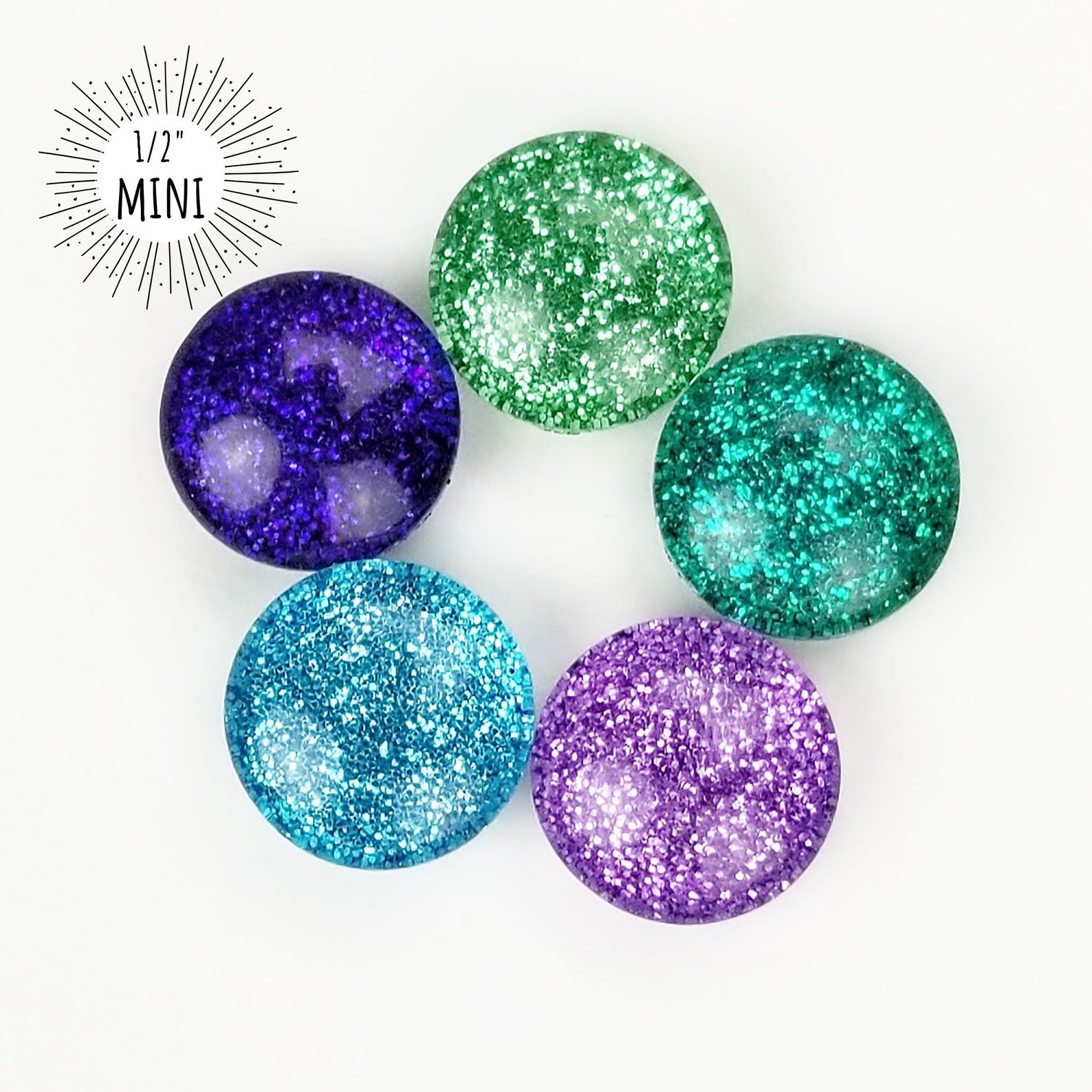 Mermaid Glitter Mini Magnets // Set of 5 - 12mm Round Glass Magnets ...
