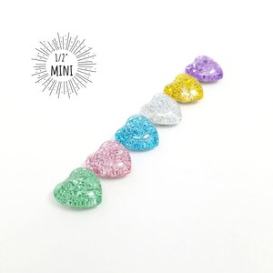 Unicorn Glitter Mini Magnets // Set of 6 12mm 1/2 Heart-shaped Glass ...