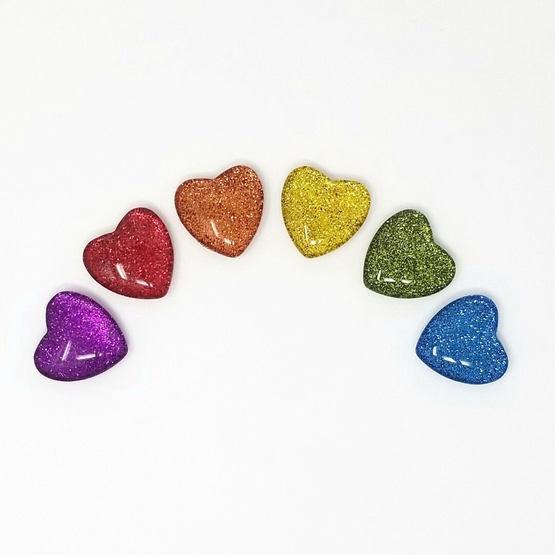 Rainbow Glitter Magnets // Set of 6 1 Heart-shaped Glass - Etsy