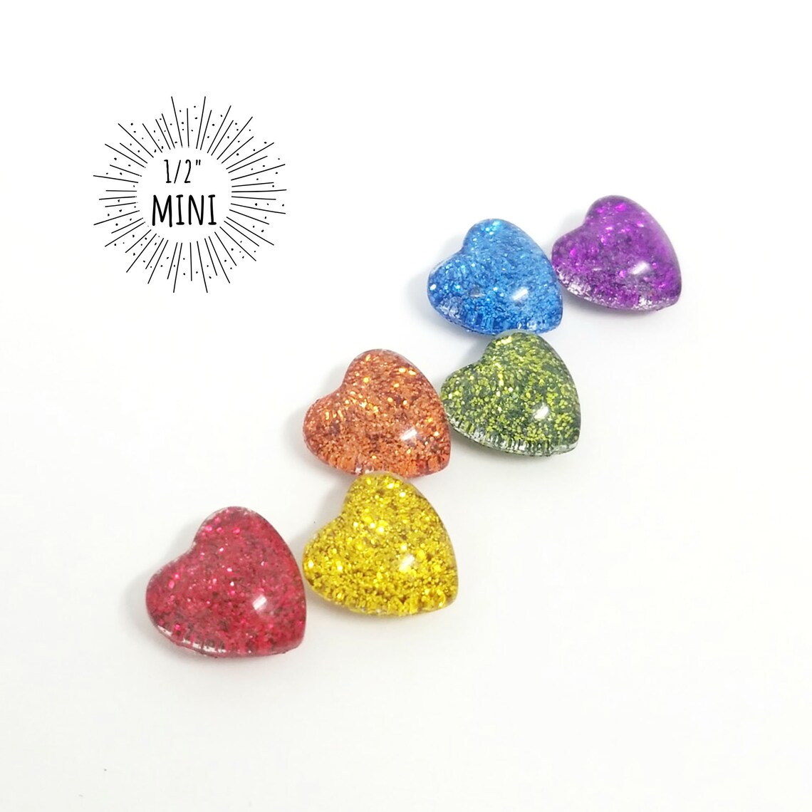 Rainbow Glitter Mini Magnets // Set of 6 12mm Heart-shaped | Etsy