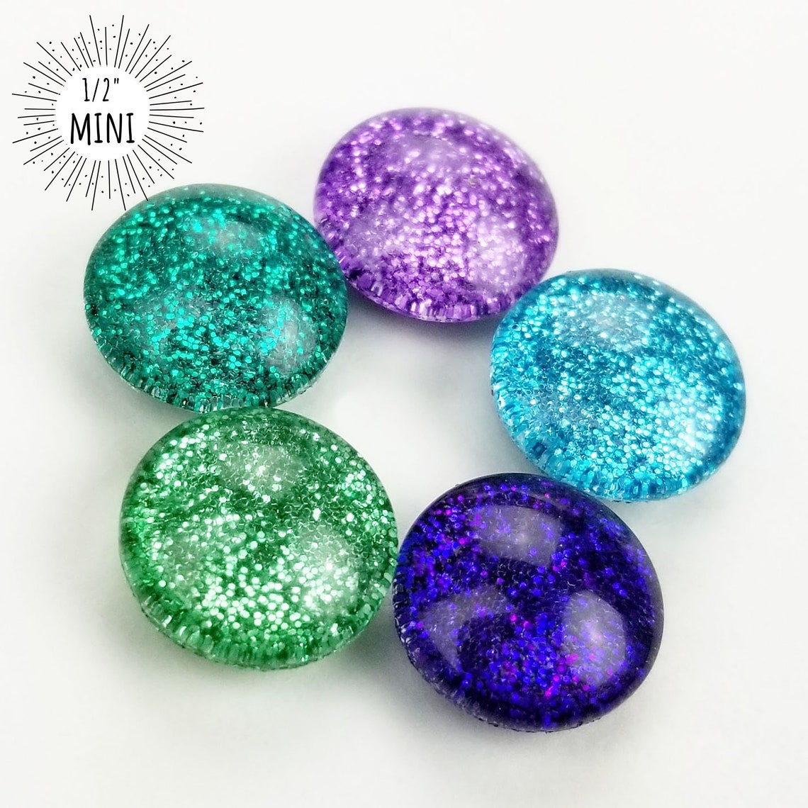 Mermaid Glitter Mini Magnets // Set of 5 12mm Round Glass - Etsy