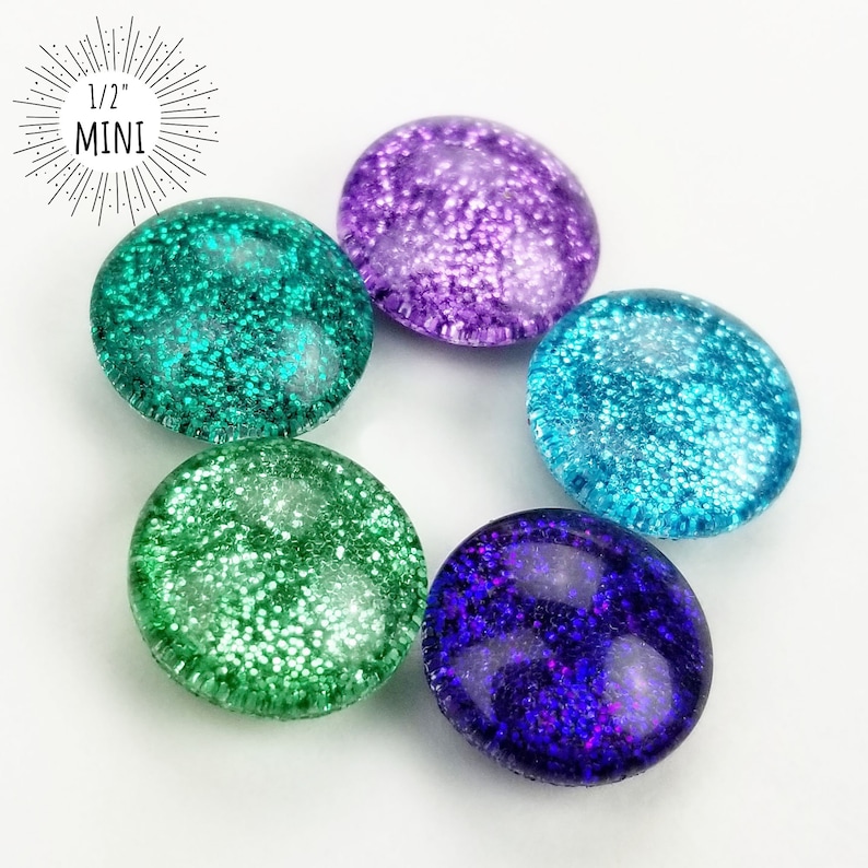 Mermaid Glitter Mini Magnets // Set of 5 - 12mm Round Glass Magnets ...