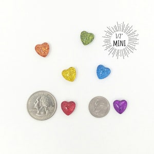 Rainbow Glitter Mini Magnets // Set of 6 - 12mm Heart-shaped Glass ...