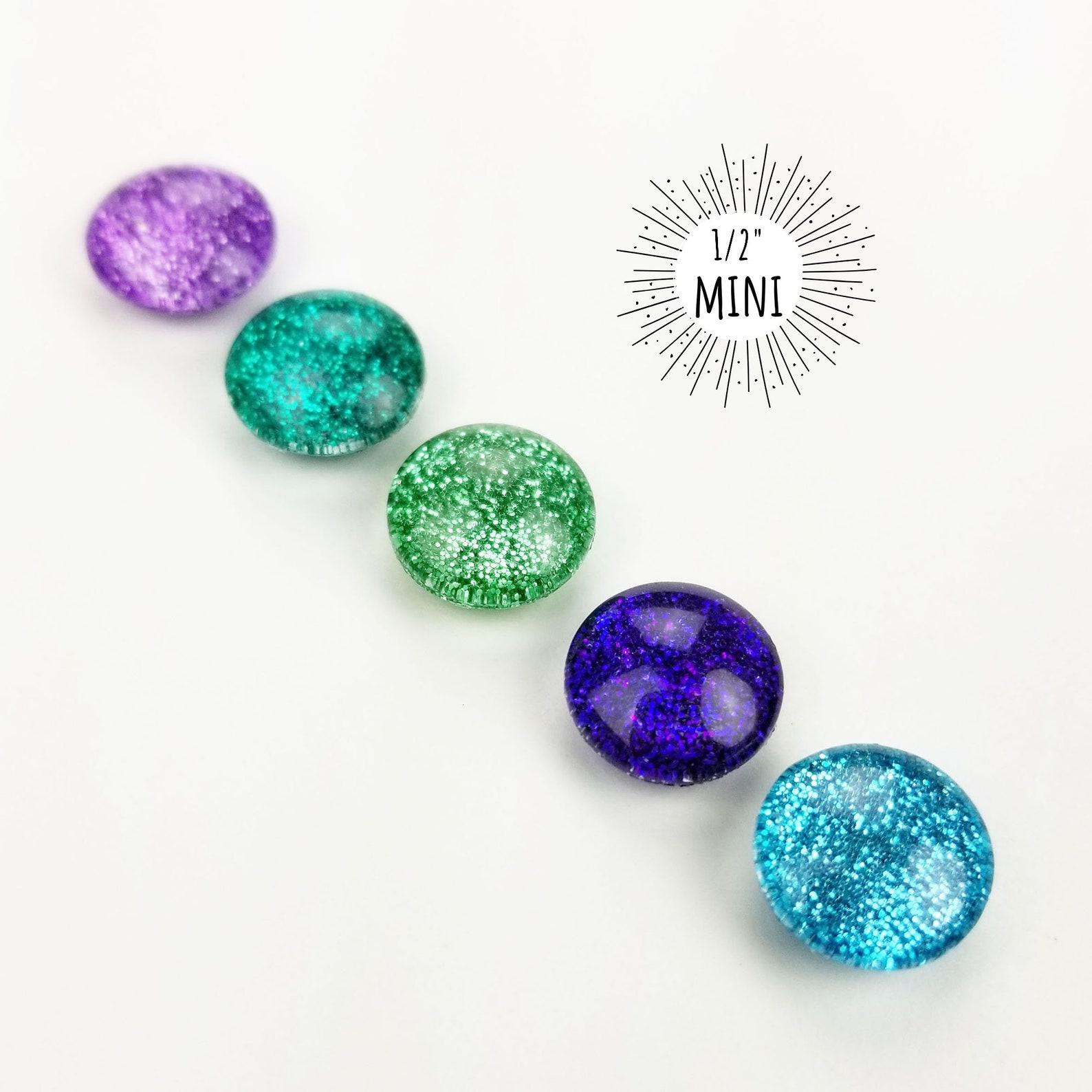 Mermaid Glitter Mini Magnets // Set of 5 - 12mm Round Glass Magnets ...