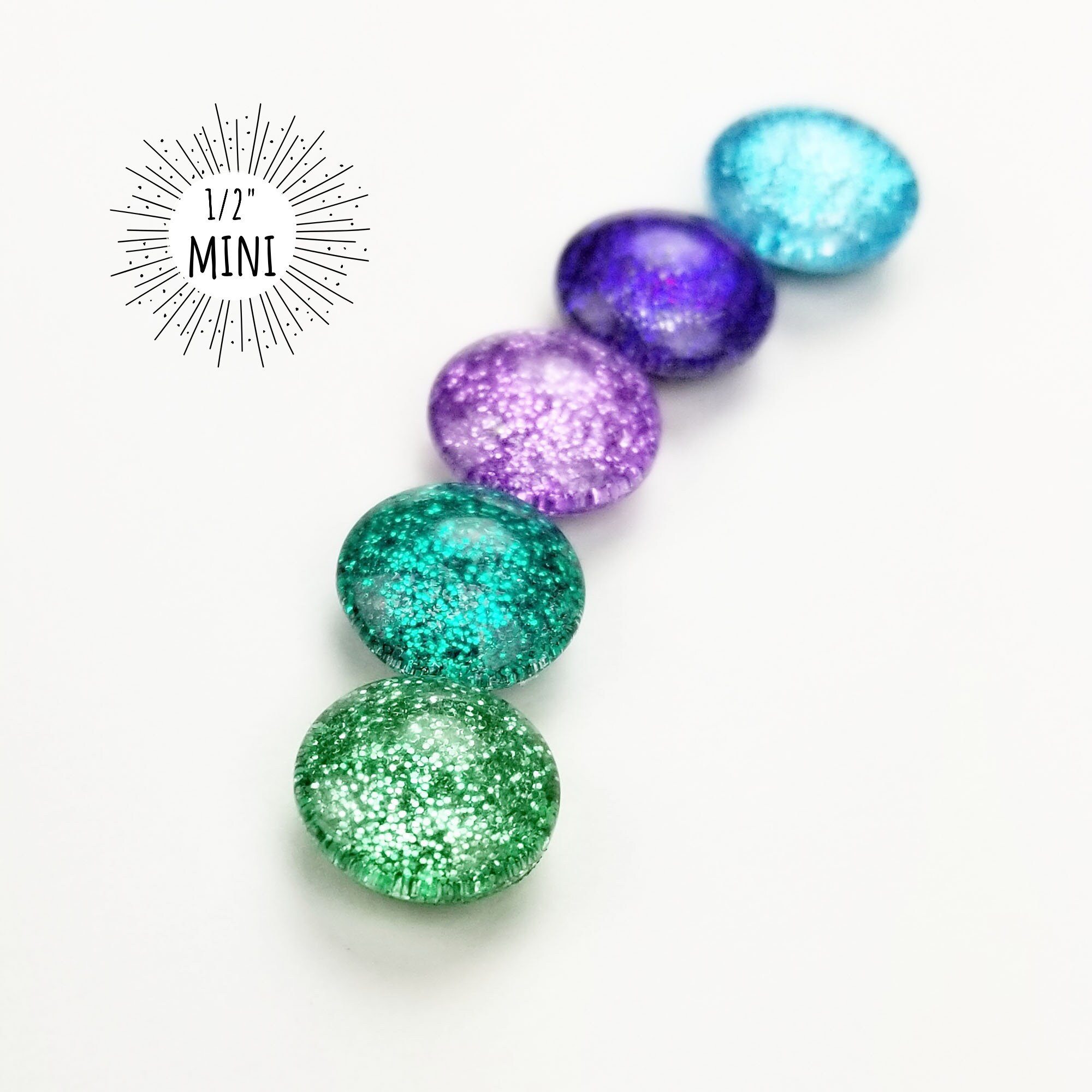 Mermaid Glitter Mini Magnets // Set of 5 - 12mm Round Glass Magnets ...