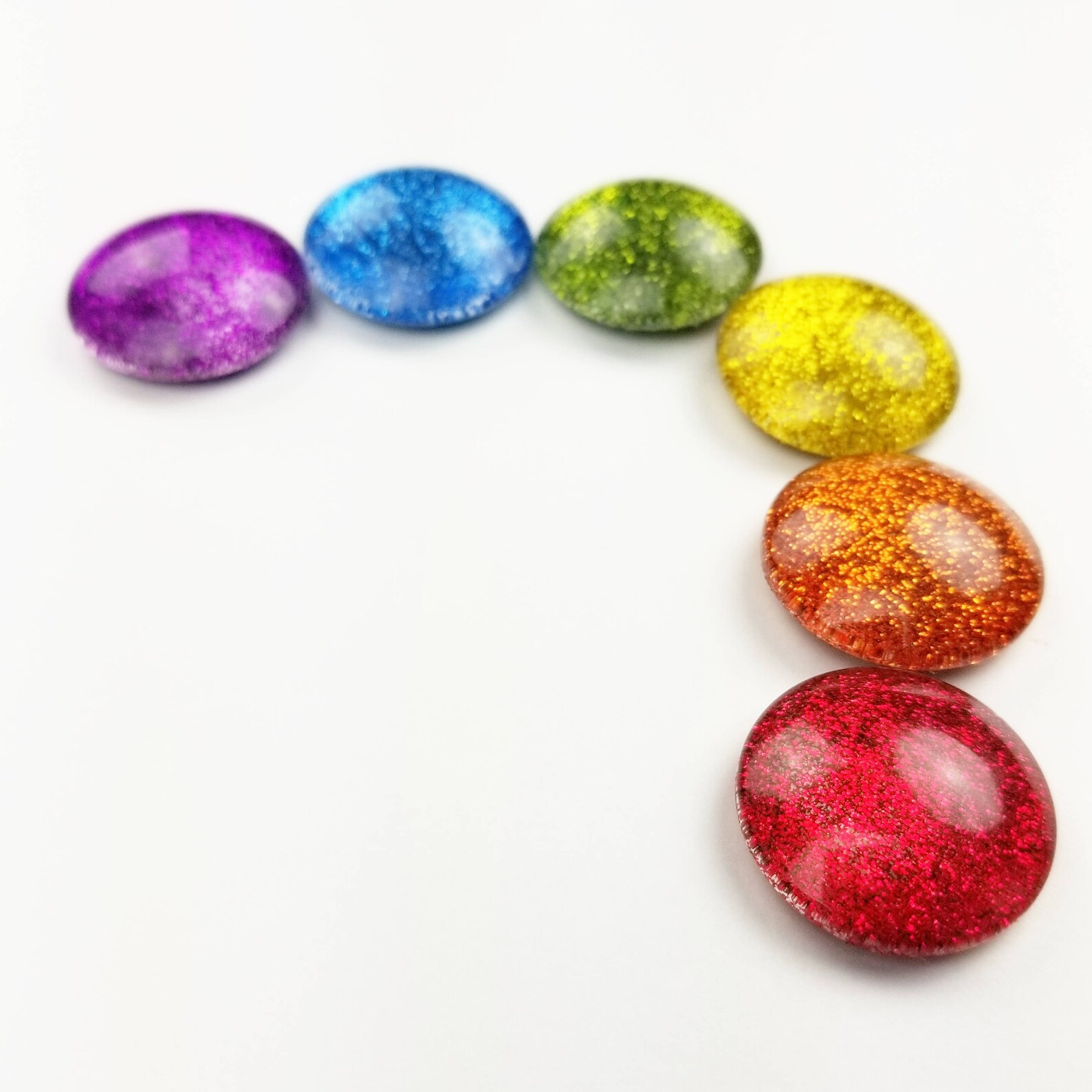 Rainbow Glitter Magnets // Set of 6 - 1” Round Glass Magnets // Pride ...