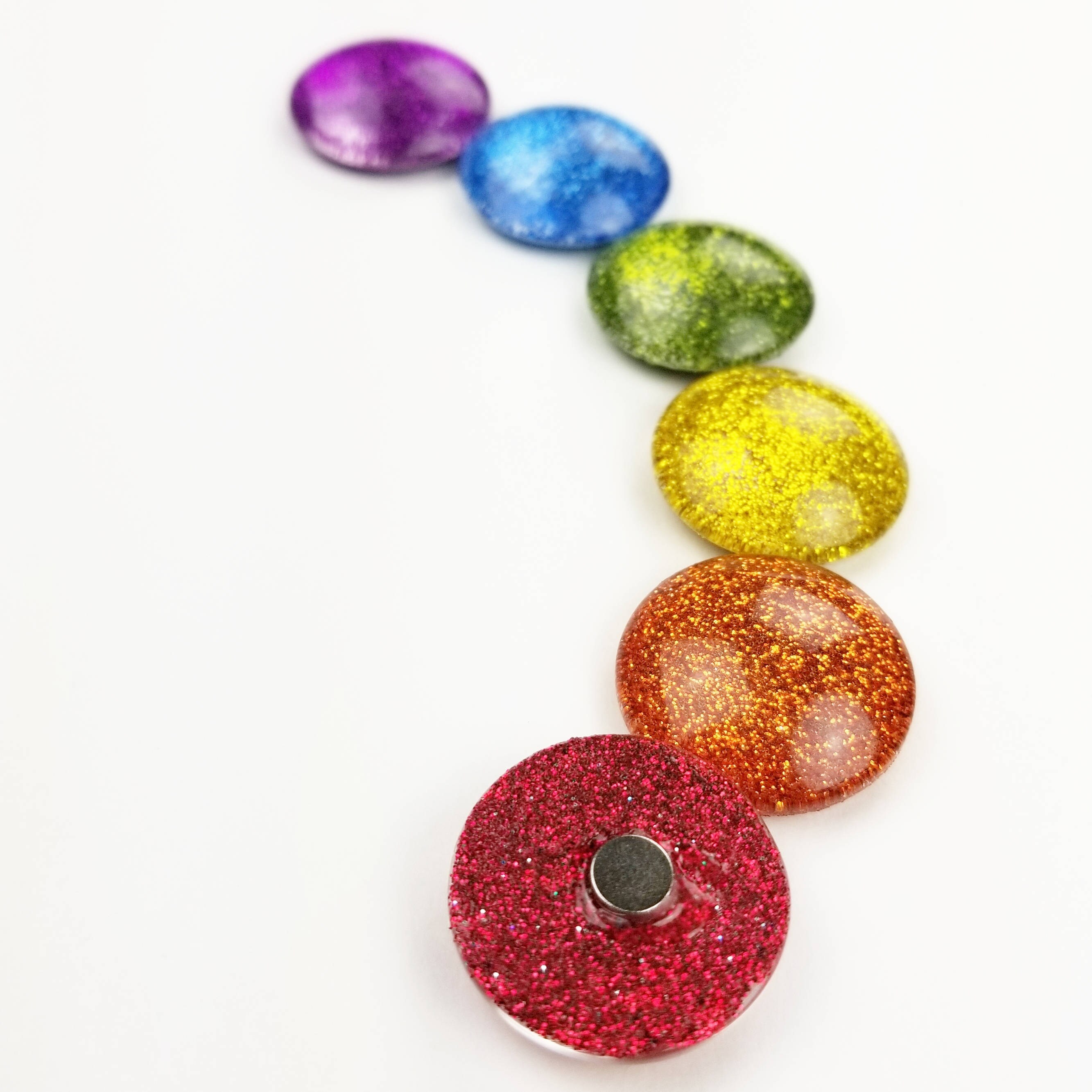 Rainbow Glitter Magnets // Set of 6 - 1” Round Glass Magnets // Pride ...