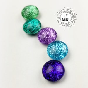 Mermaid Glitter Mini Magnets // Set of 5 - 12mm Round Glass Magnets ...
