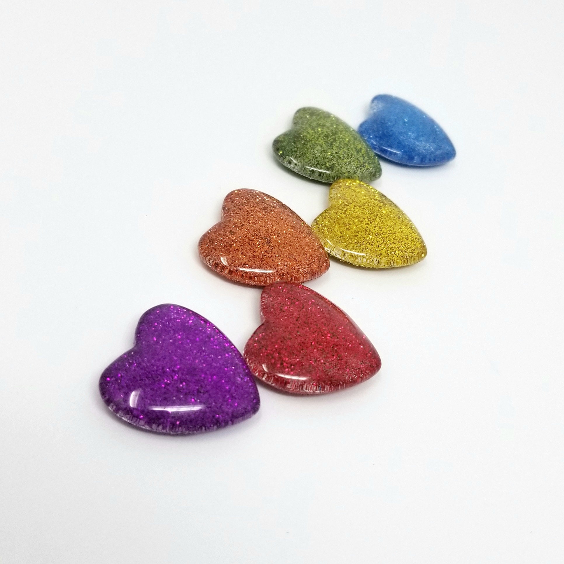 Rainbow Glitter Magnets // Set of 6 - 1” Heart-shaped Glass Magnets ...
