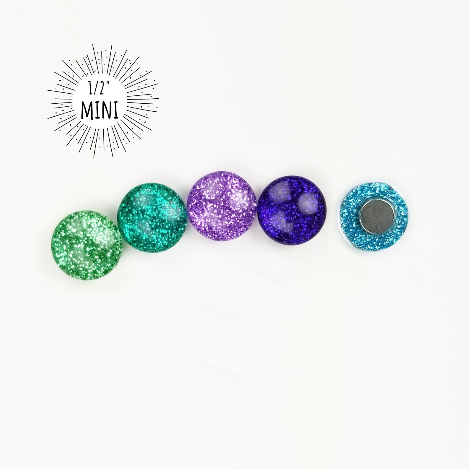 Mermaid Glitter Mini Magnets // Set of 5 - 12mm Round Glass Magnets ...