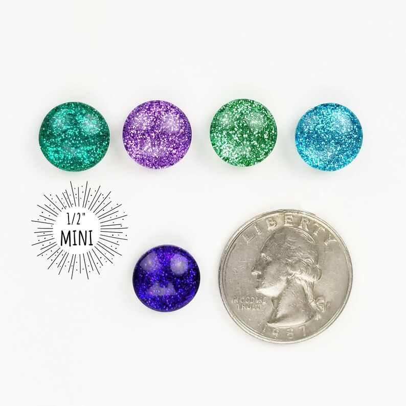 Mermaid Glitter Mini Magnets // Set of 5 - 12mm Round Glass Magnets ...
